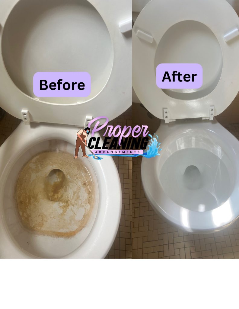 Toilet cleaning before and after.